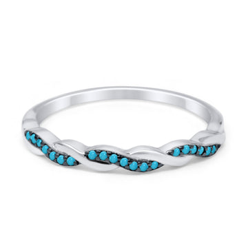 Half Eternity Infinity Twisted Band Rings Simulated Turquoise CZ 925 Sterling Silver